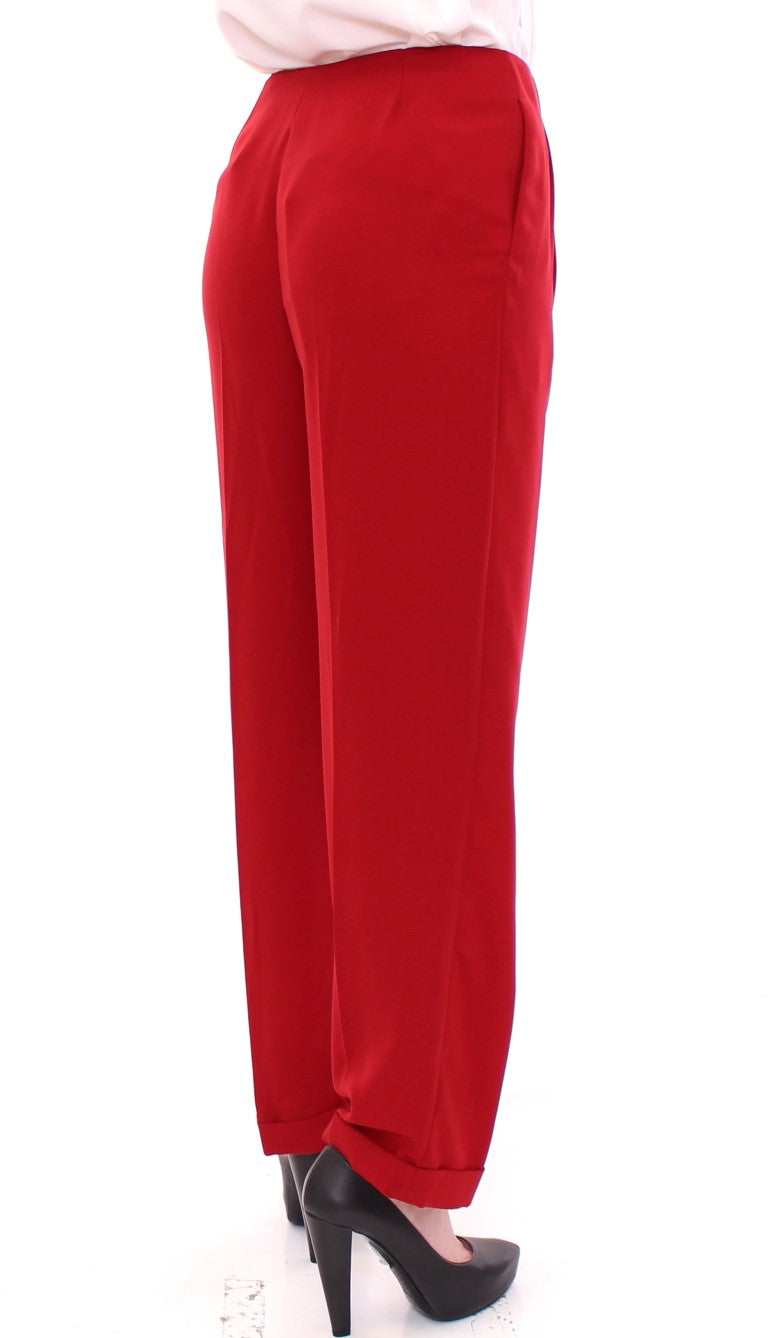 Chic Red Virgin Wool Dress Pants