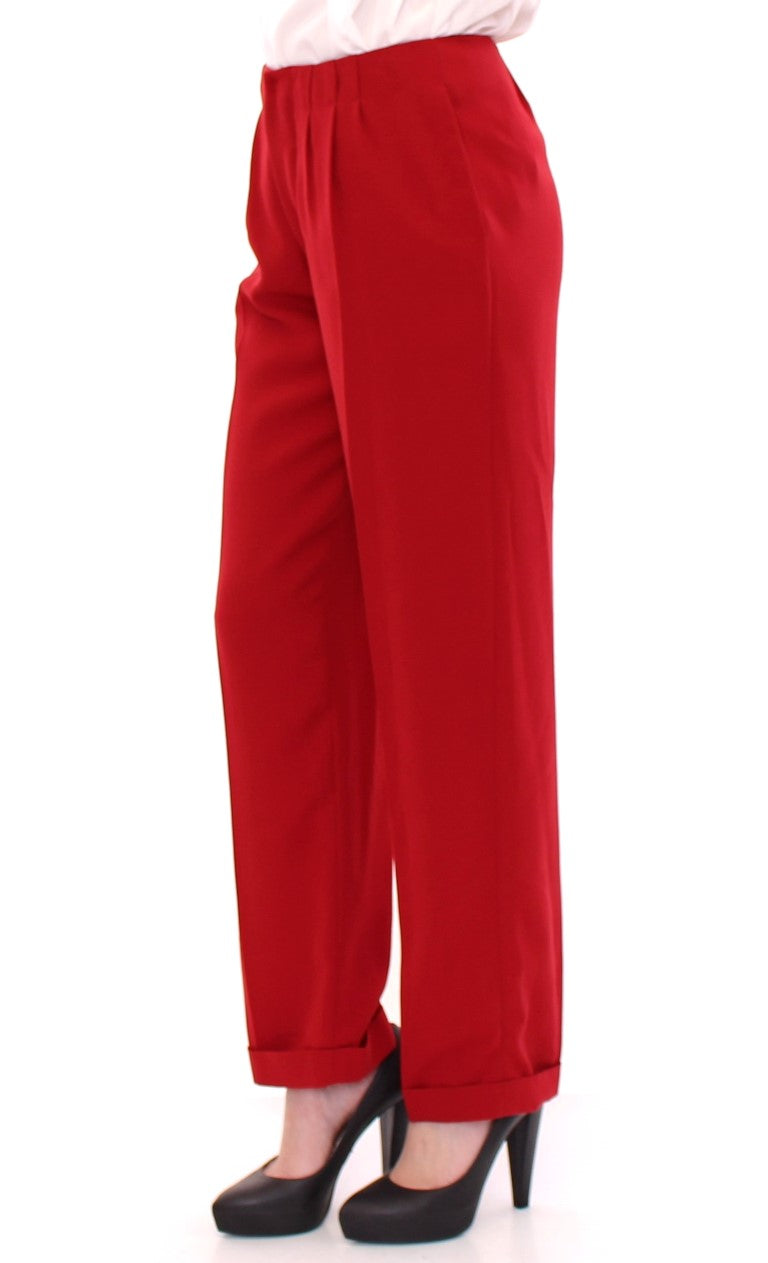 Chic Red Virgin Wool Dress Pants