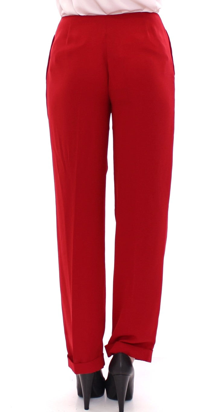 Chic Red Virgin Wool Dress Pants