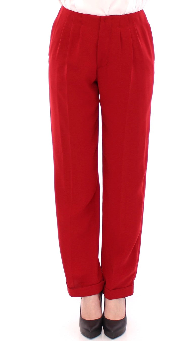 Chic Red Virgin Wool Dress Pants