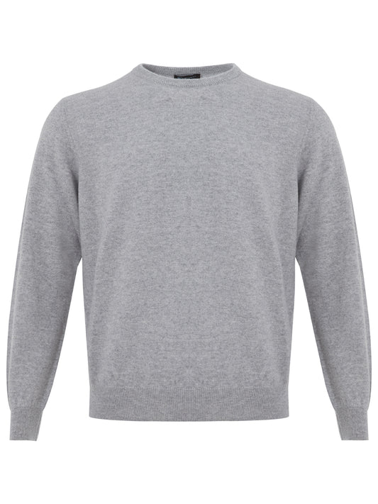 Elegant Grey Round Neck Cashmere Sweater