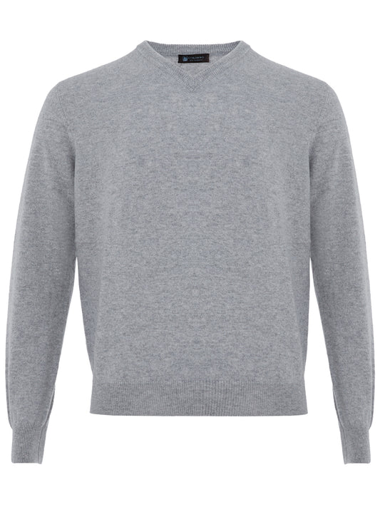 Elegant Grey Cashmere V-Neck Sweater