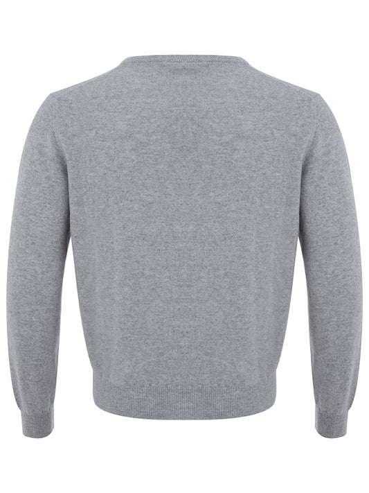 Elegant Grey Cashmere V-Neck Sweater