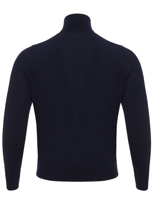 Navy Cashmere-Silk Blend Turtleneck Sweater