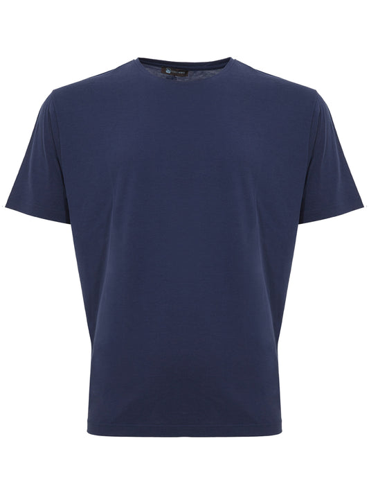 Elegant Blue Ink Cotton-Silk Blend Tee