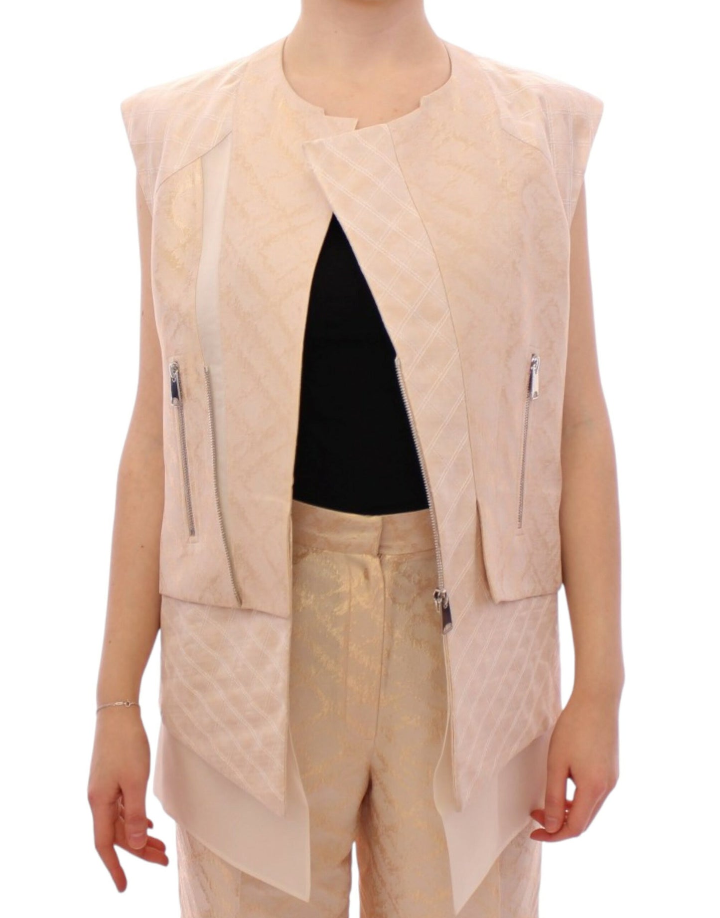 Beige brocade sleeveless jacket