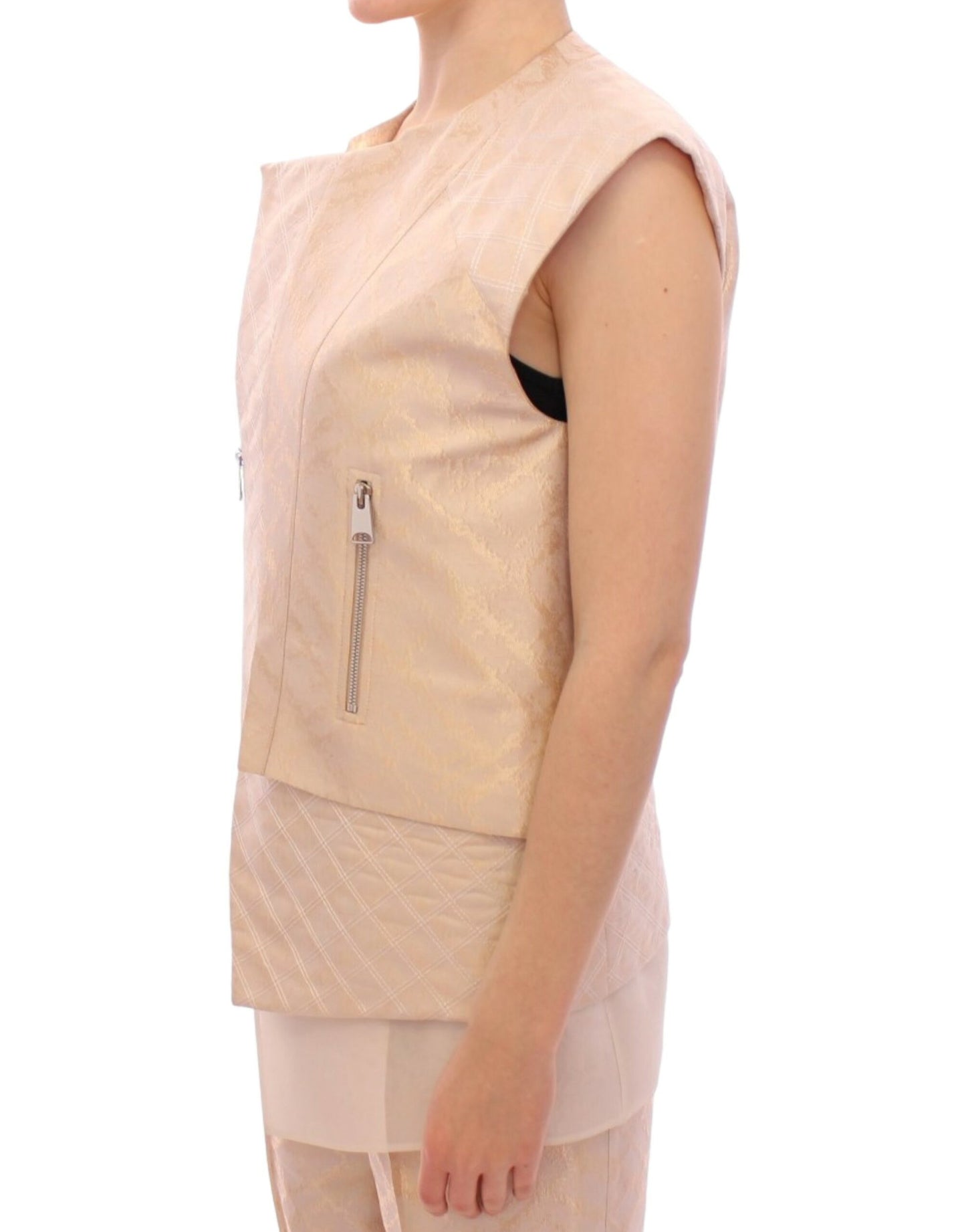 Beige brocade sleeveless jacket