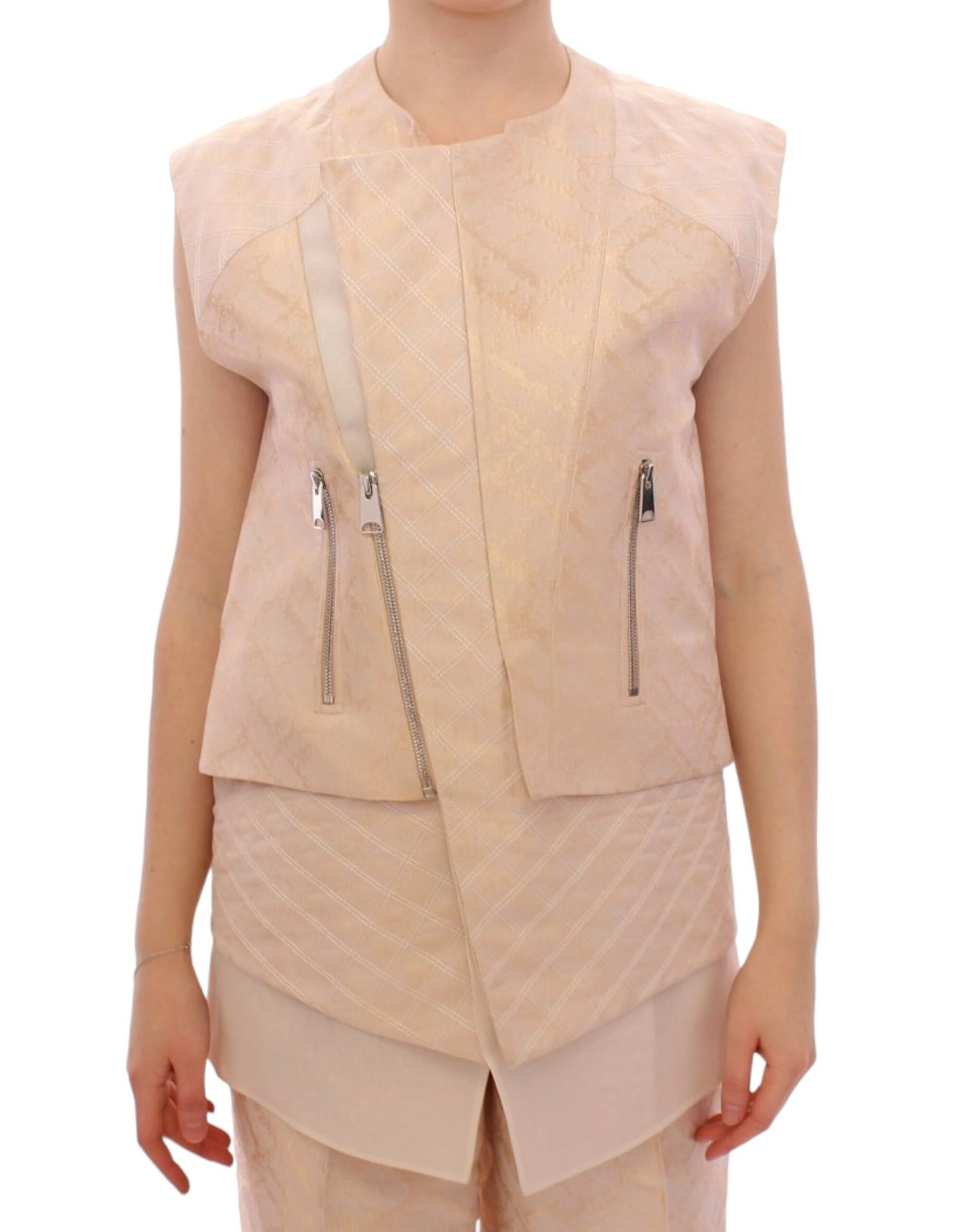 Beige brocade sleeveless jacket