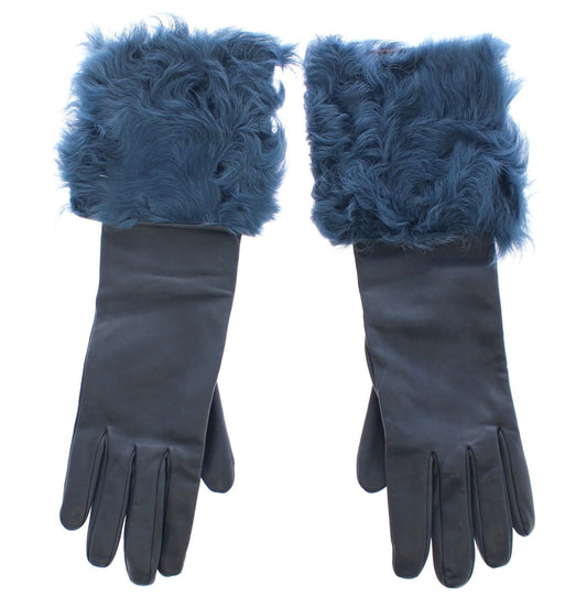 Elegant Blue Lambskin Leather Gloves