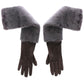 Gray Mink Fur Lambskin Suede Leather Gloves