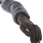 Gray Mink Fur Lambskin Suede Leather Gloves