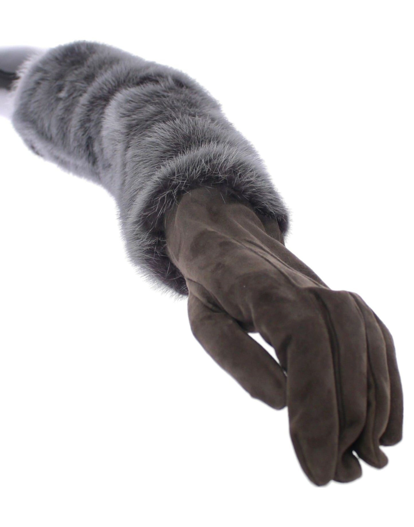 Gray Mink Fur Lambskin Suede Leather Gloves