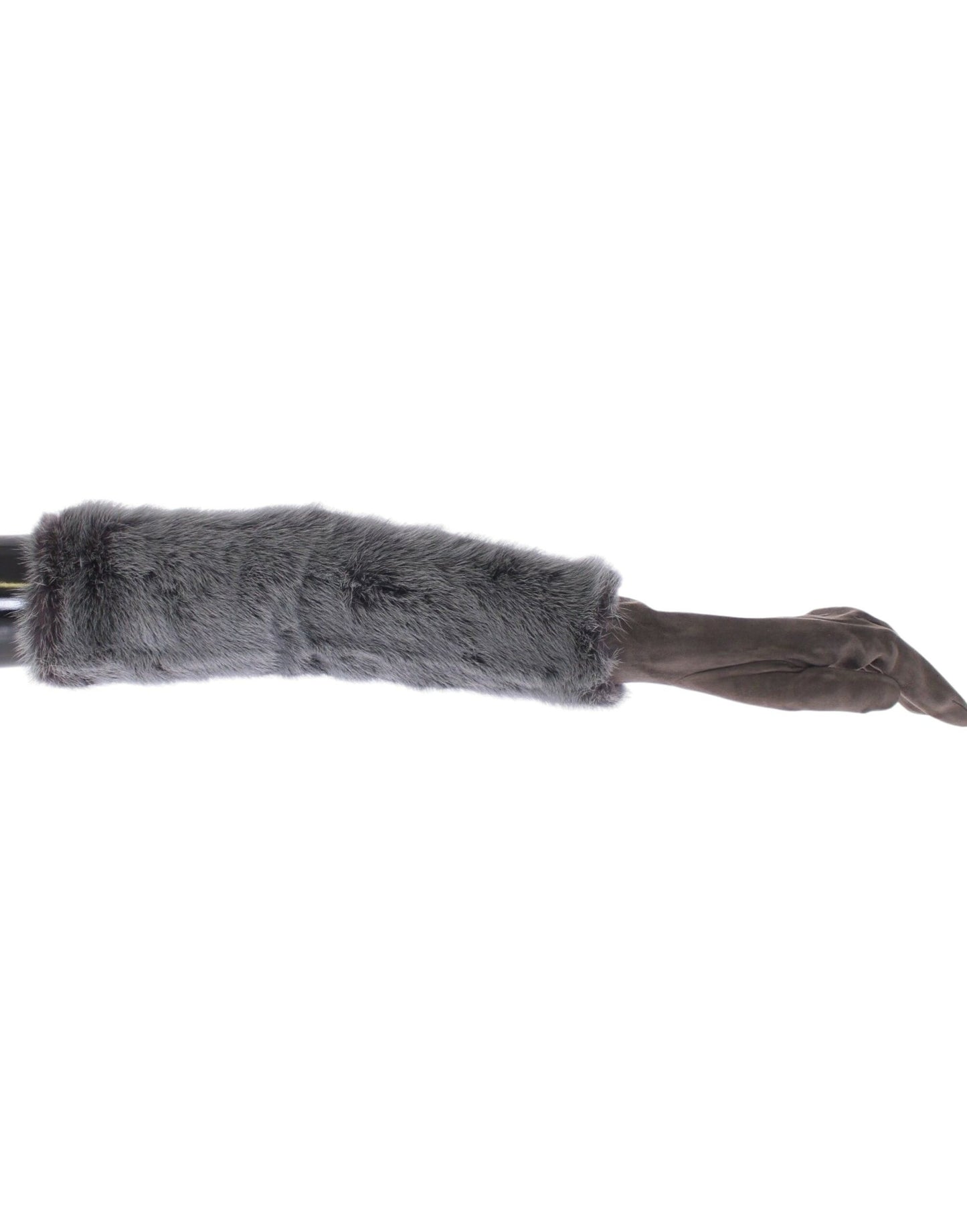 Gray Mink Fur Lambskin Suede Leather Gloves