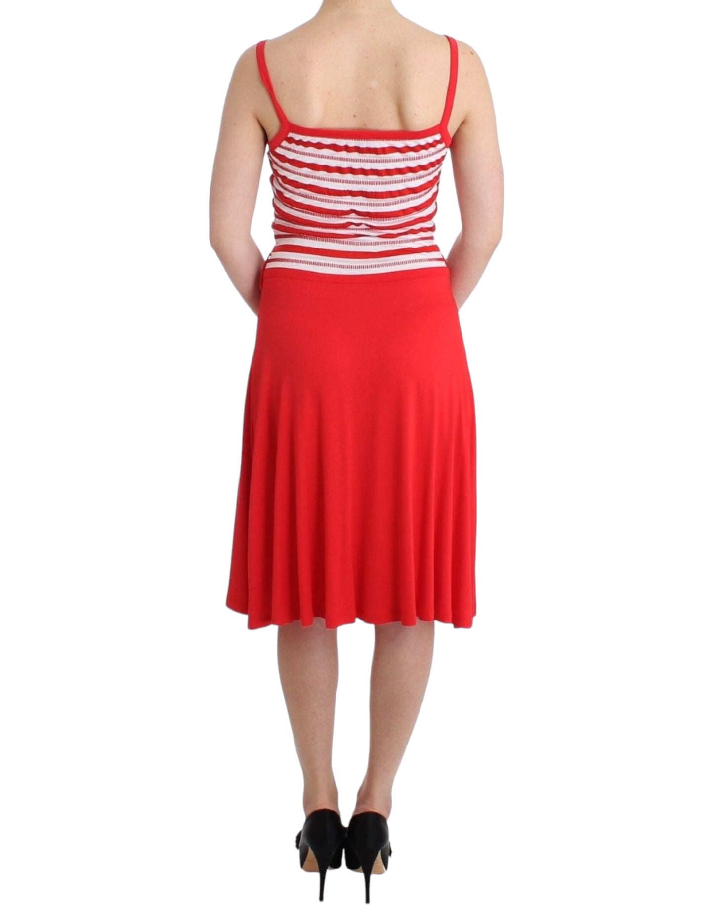 Red striped jersey A-line dress