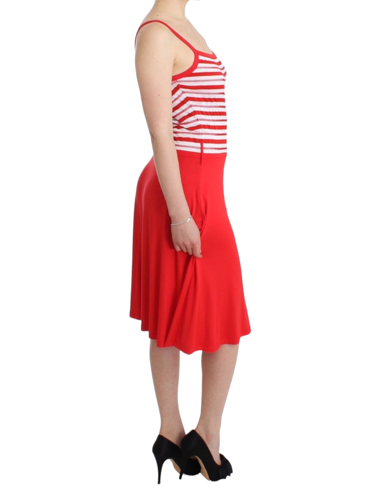 Red striped jersey A-line dress