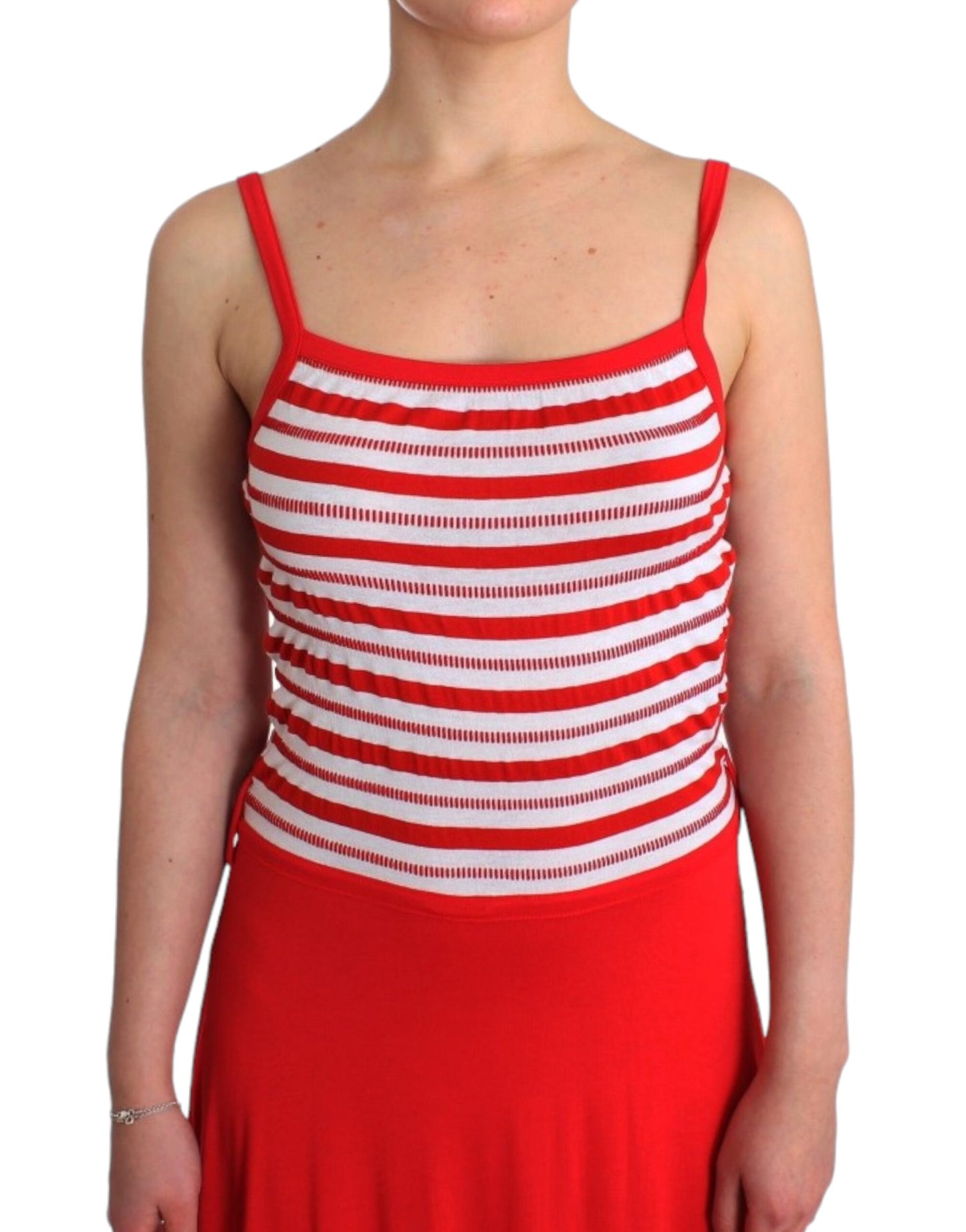 Red striped jersey A-line dress