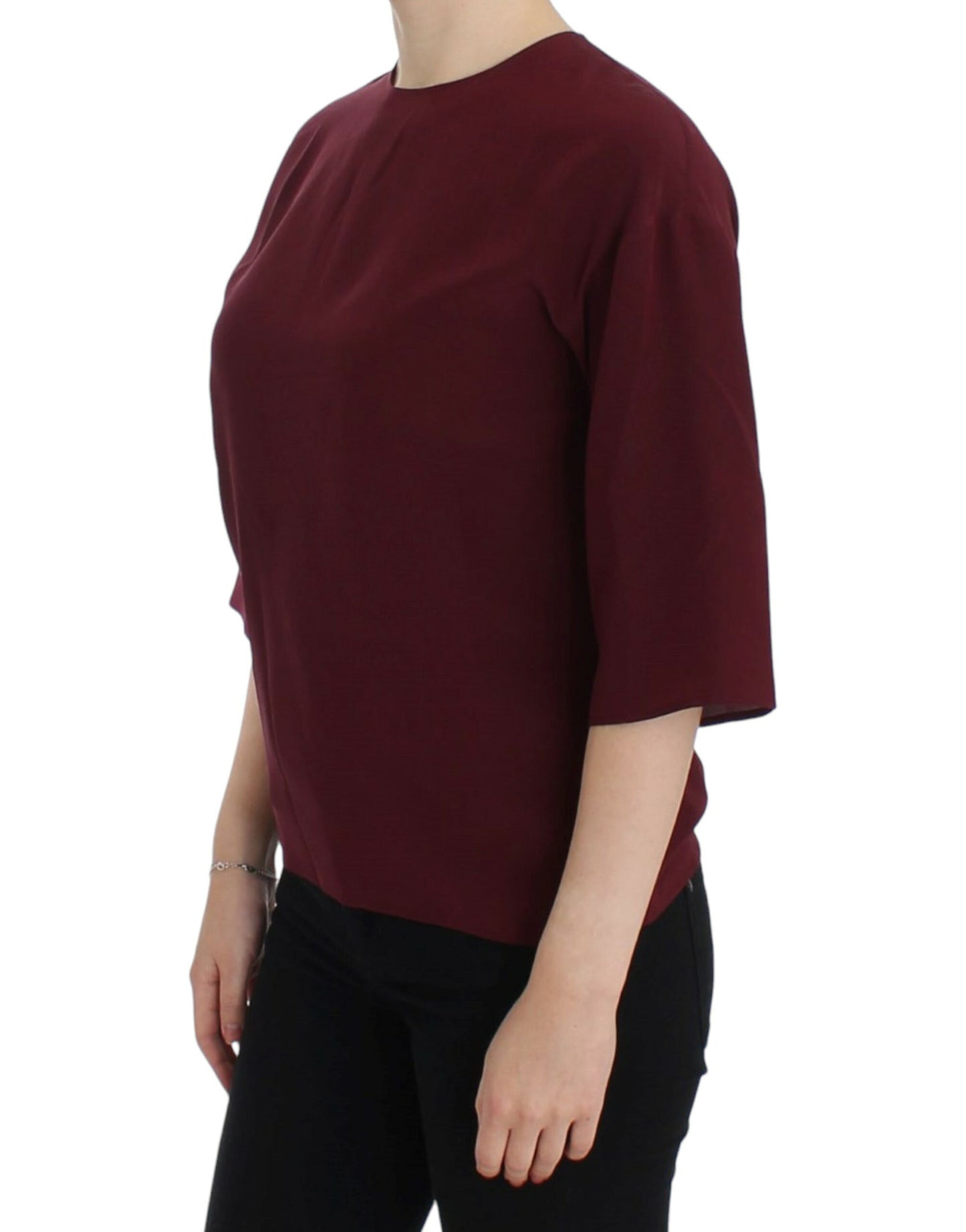 Red 3/4 sleeve silk blouse