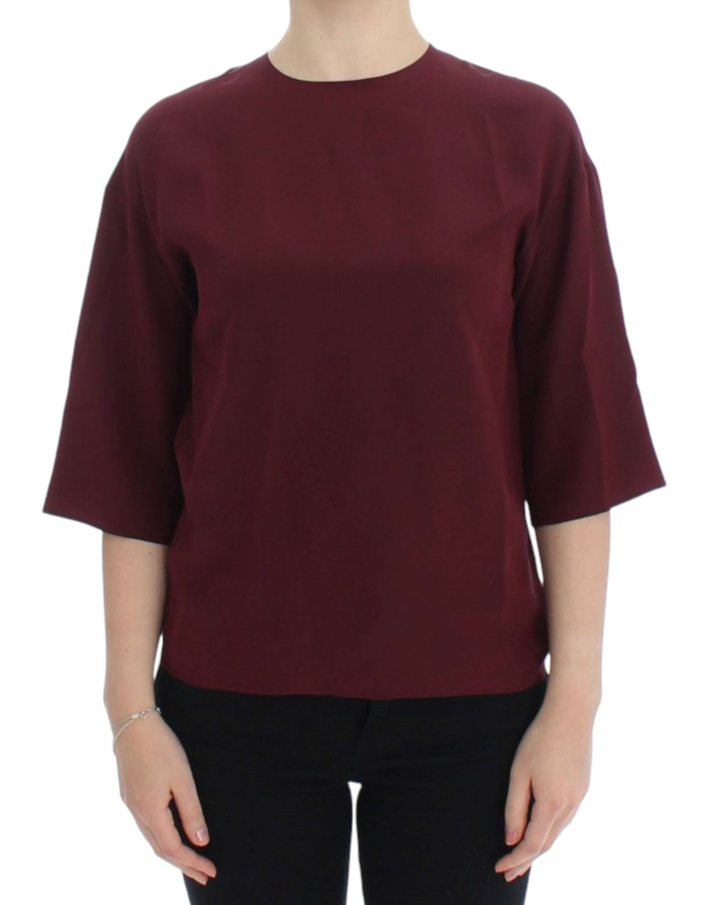 Red 3/4 sleeve silk blouse