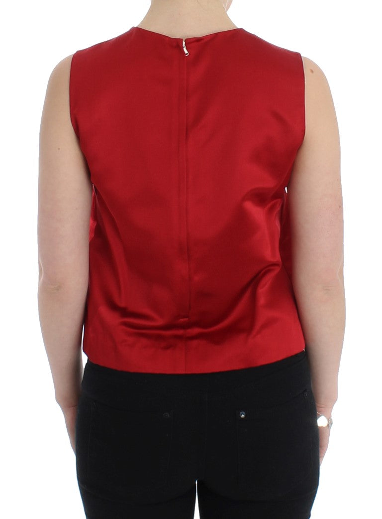 Elegant Red Silk Sleeveless Tank Top