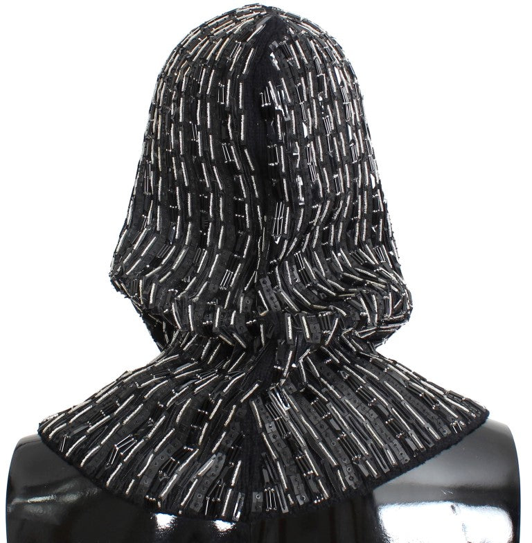 Elegant Crochet Hooded Scarf with Glass Detailing