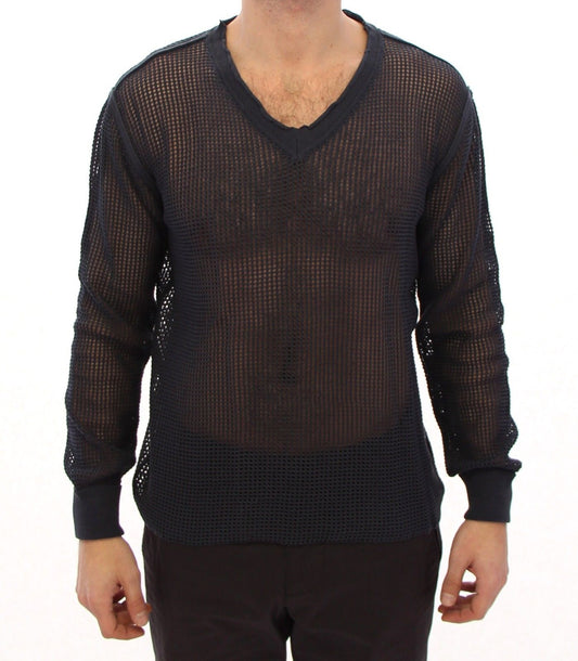 Dapper Blue Netted V-neck Sweater