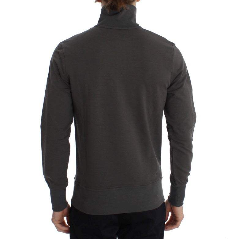 Elegant Gray Half-Zip Cotton Sweater