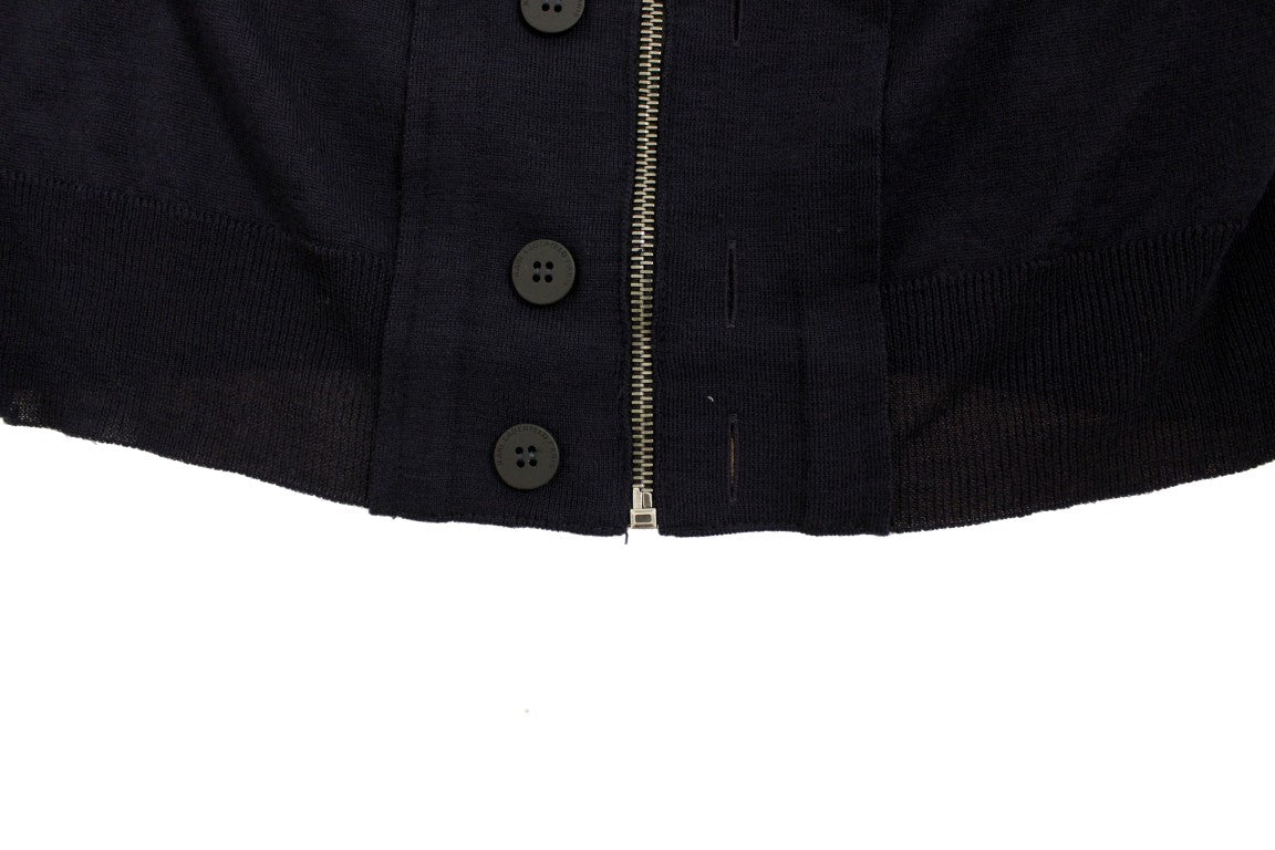 Elegant Blue Full Zip Wool Cardigan