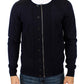 Elegant Blue Full Zip Wool Cardigan