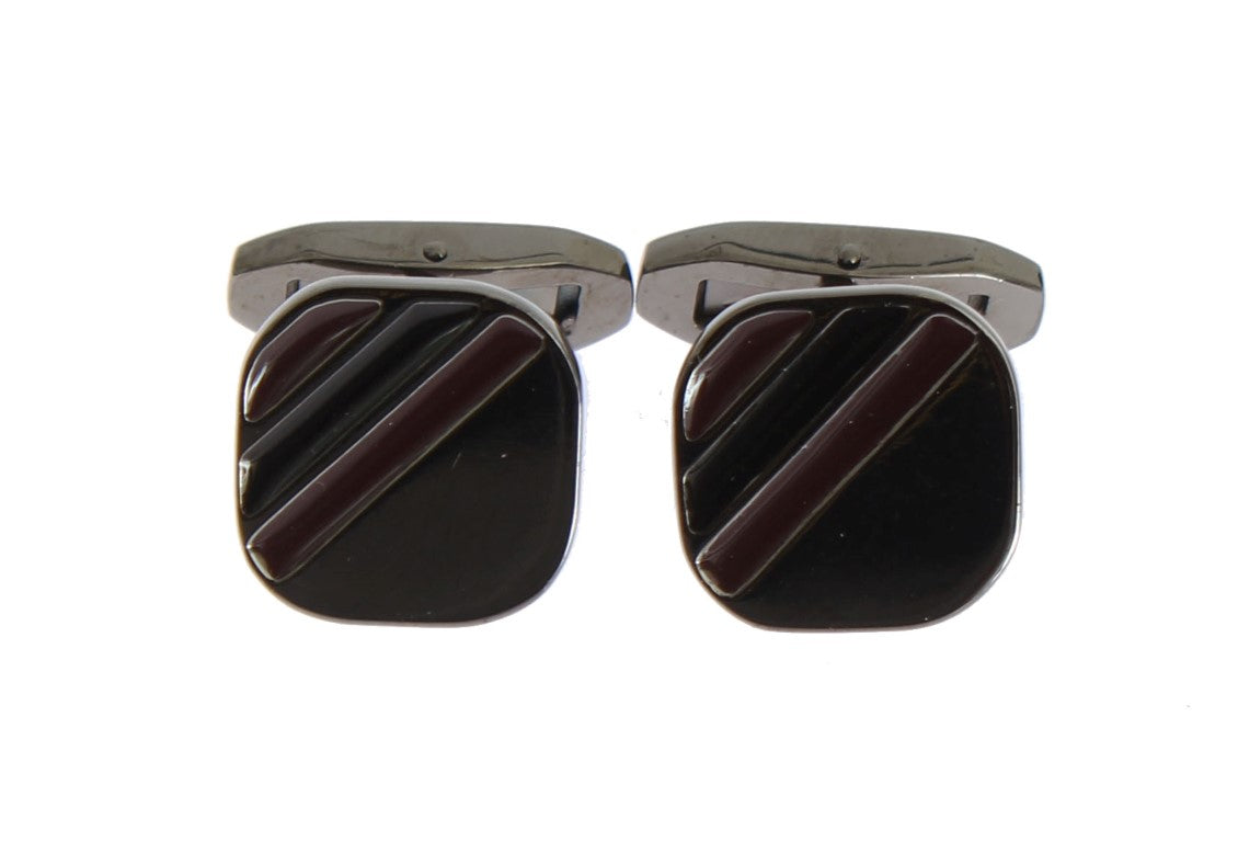 Elegant Silver & Dark Red Cufflinks