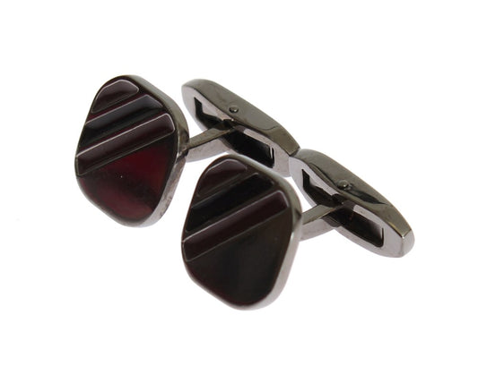 Elegant Silver & Dark Red Cufflinks