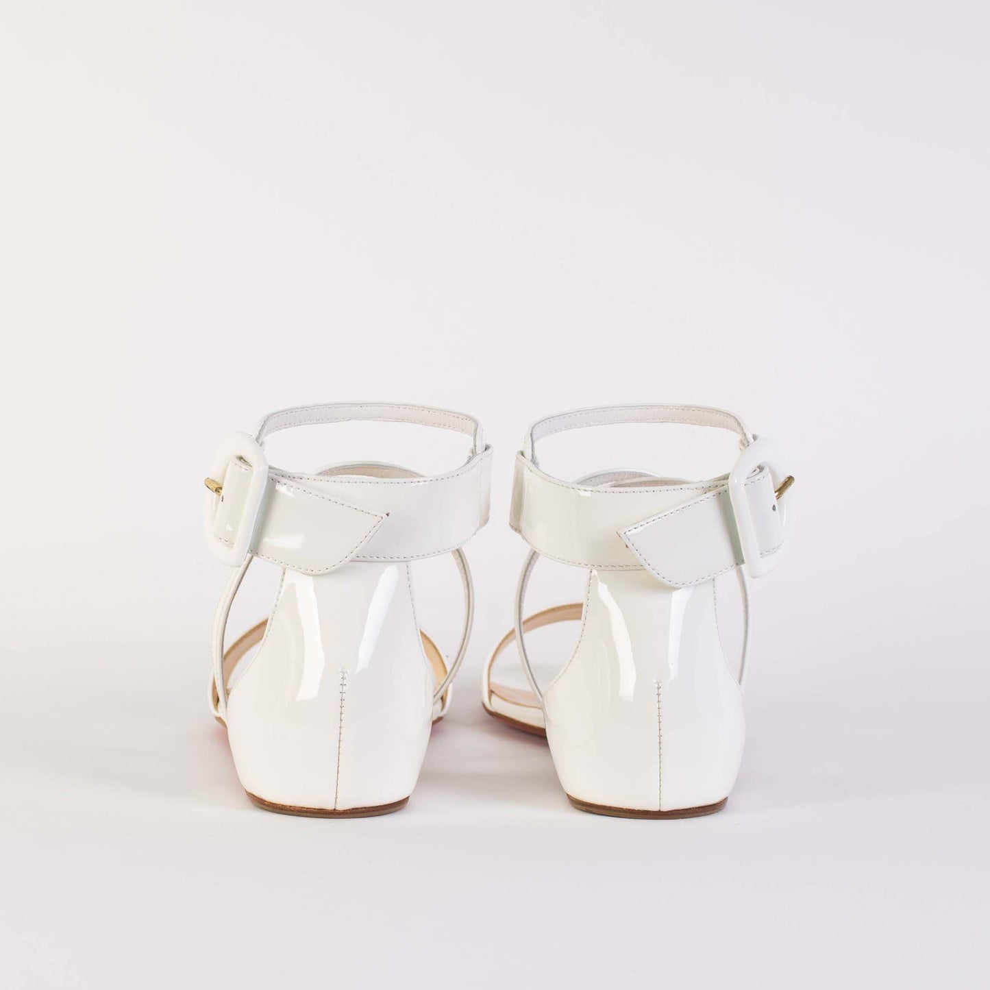 Chic White Patent Leather Flat Sandals