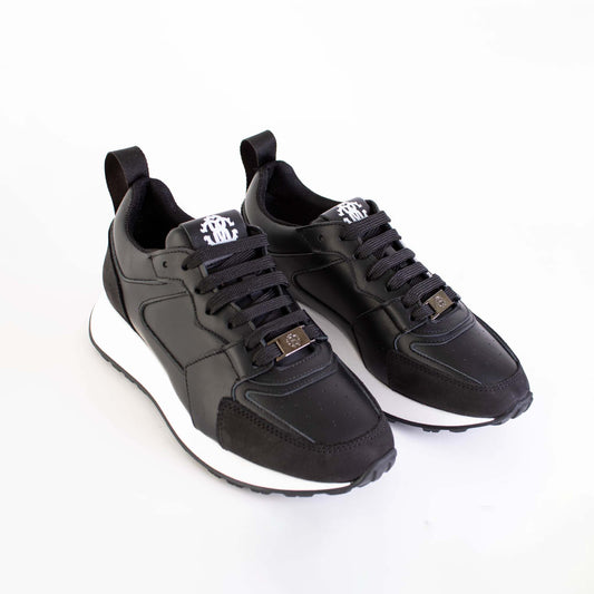 Elegant Black Leather Sneakers with Italian Craftsmanship