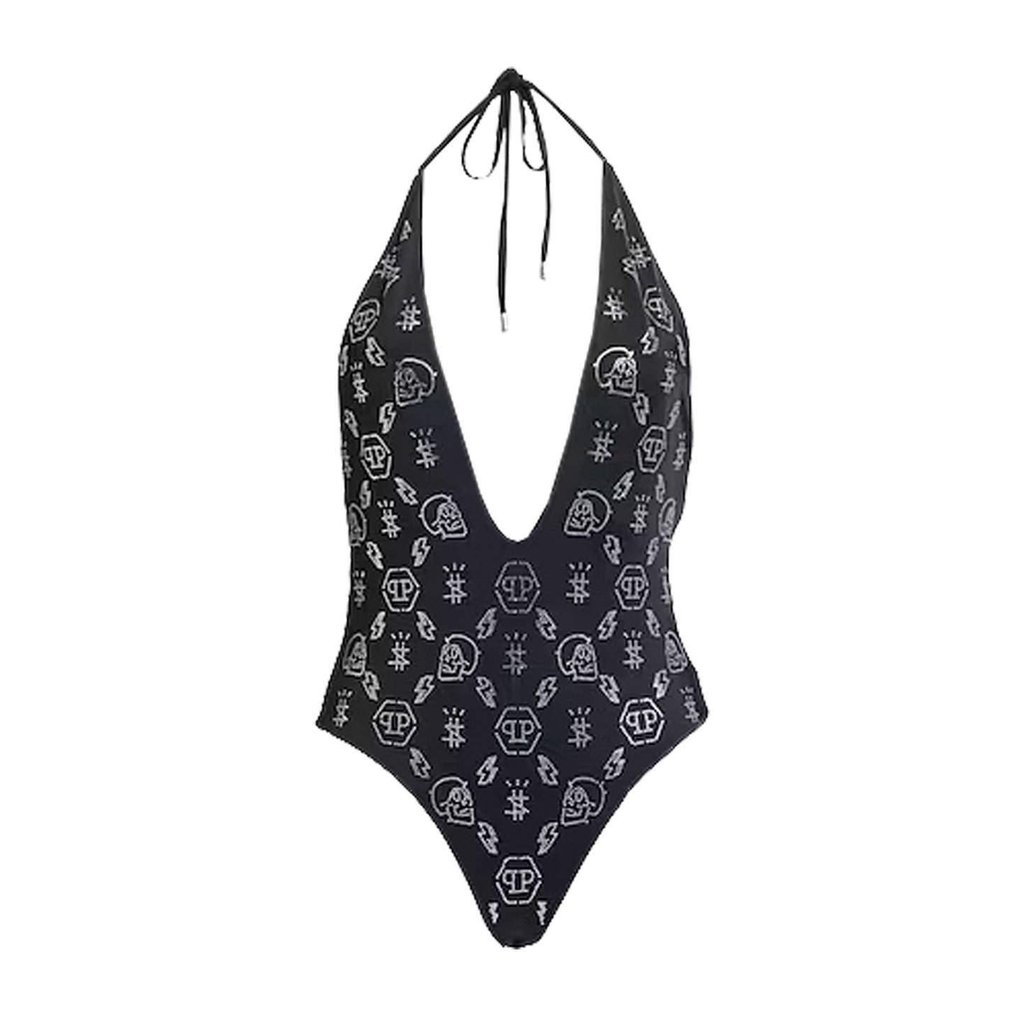 Crystal Logo Embellished One Piece Swimsuit