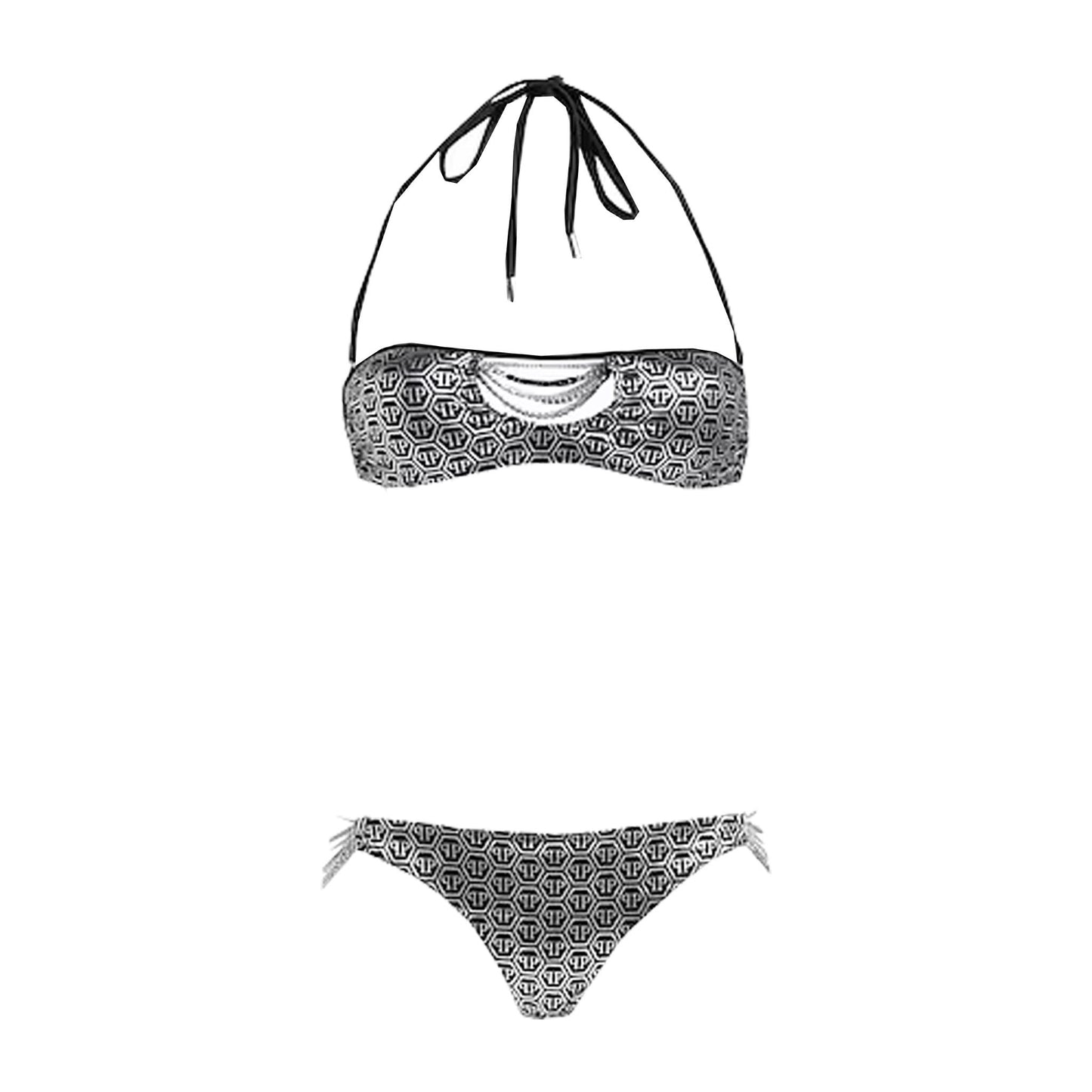 Chic Grey Lurex Bandeau Bikini with Chain Details