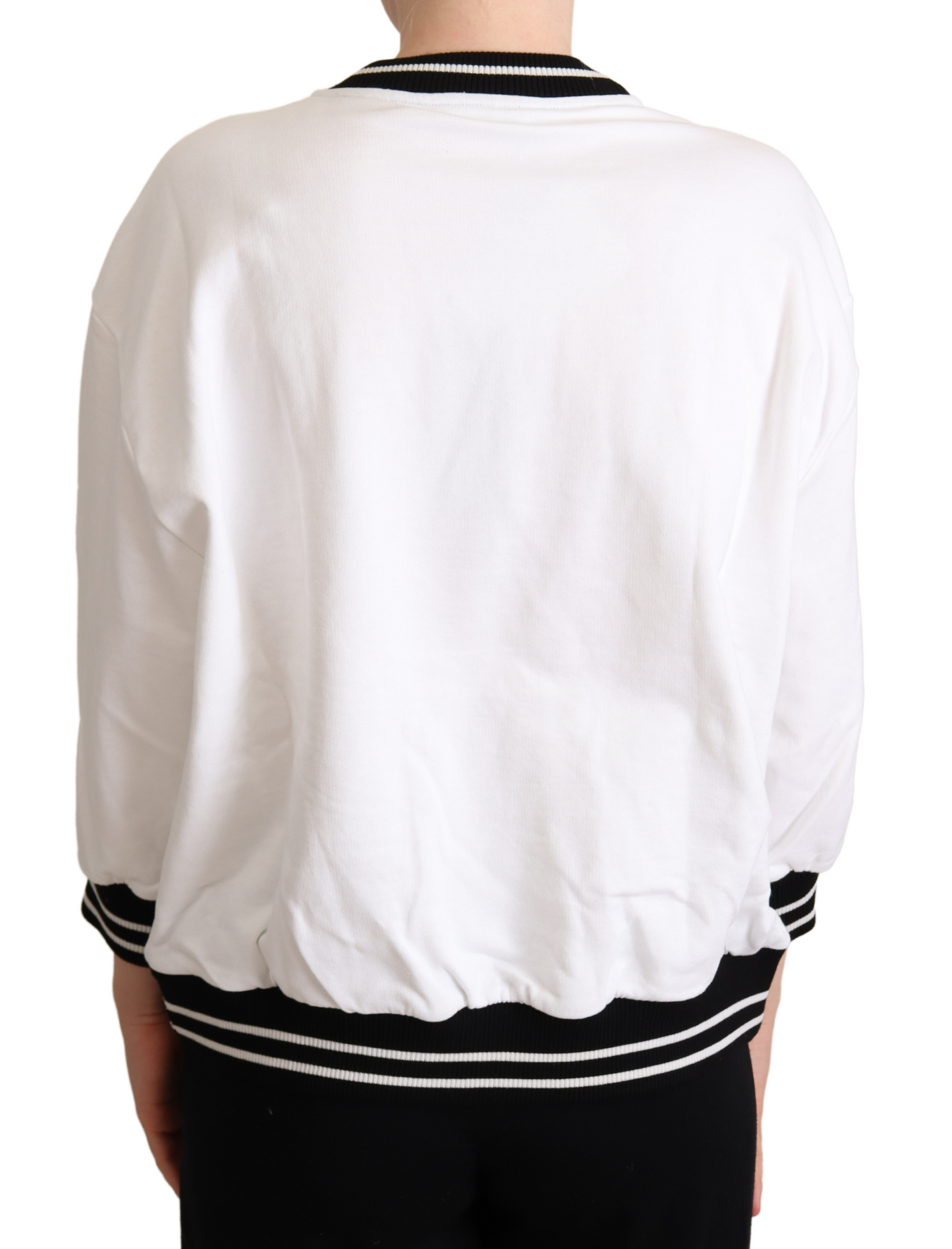 Elegant White Cotton Crewneck Pullover