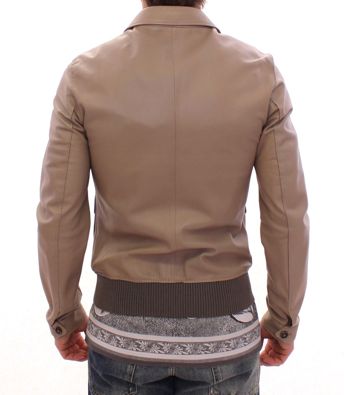 Elegant Beige Lambskin Leather Jacket