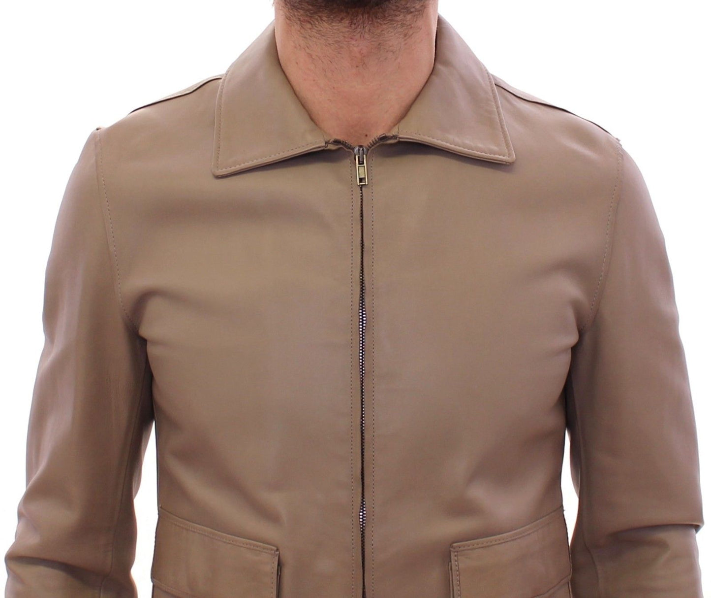 Elegant Beige Lambskin Leather Jacket