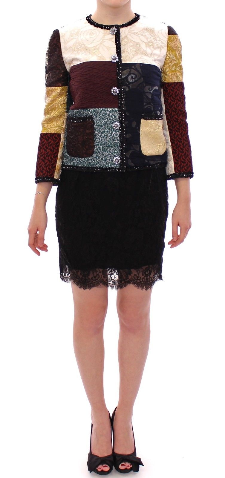 Elegant Multicolor Crystal Jacket Coat