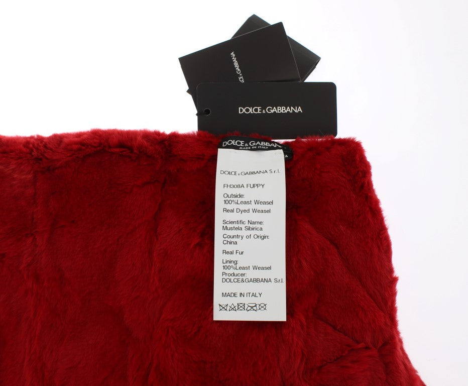 Exquisite Red Weasel Fur Hooded Scarf Wrap