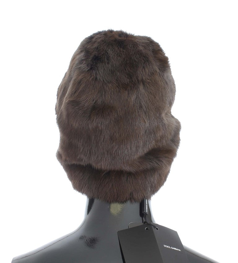 Brown Weasel Fur Womens Cashmere Hat Beanie