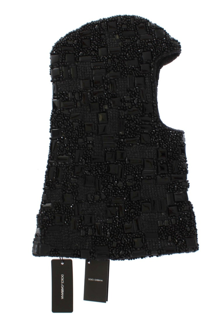 Black Knitted Crystal Hooded Scarf Wrap