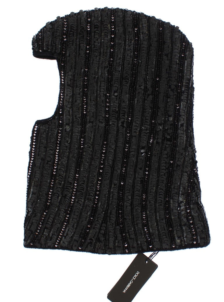 Elegant Black Sequined Hooded Scarf Wrap