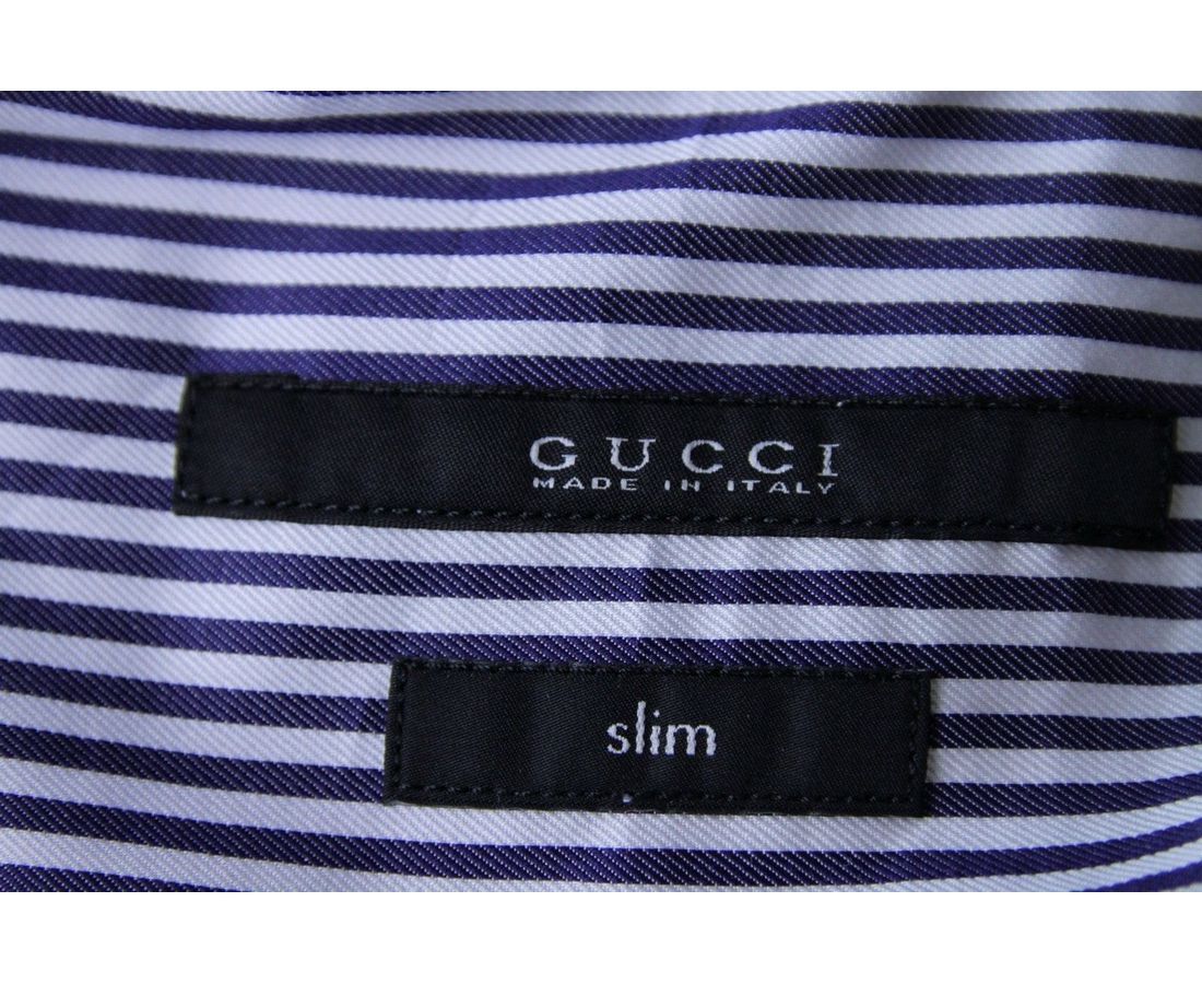 Gucci Men's Stripped Slim Navy / White Cotton Dress Shirt