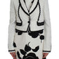 Elegant White & Black Floral Brocade Blazer Jacket