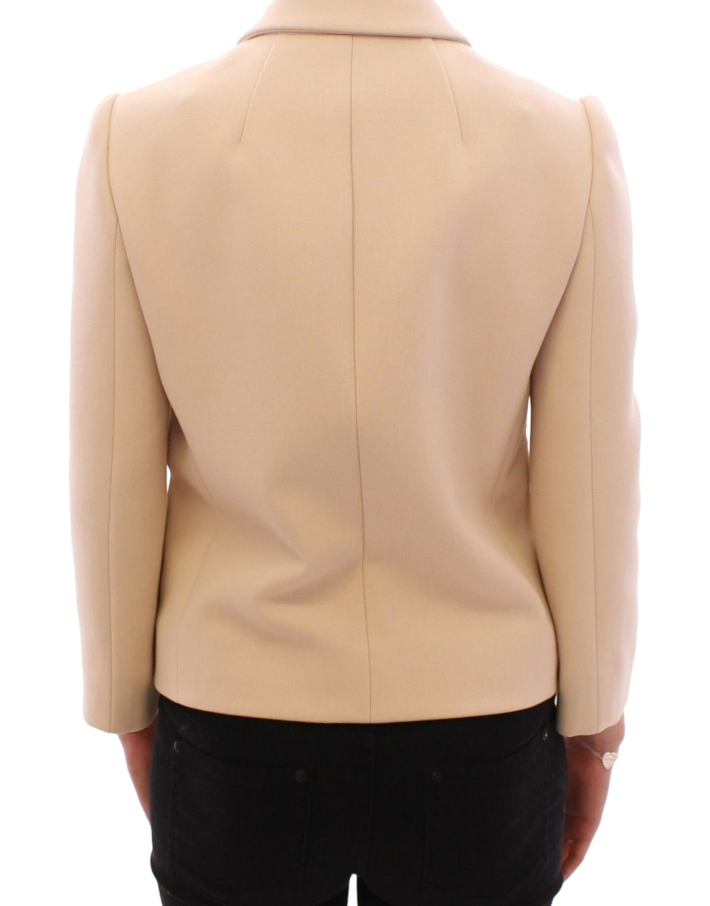 Beige Wool Pearl Button Jacket Blazer Coat