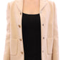 Beige Wool Pearl Button Jacket Blazer Coat