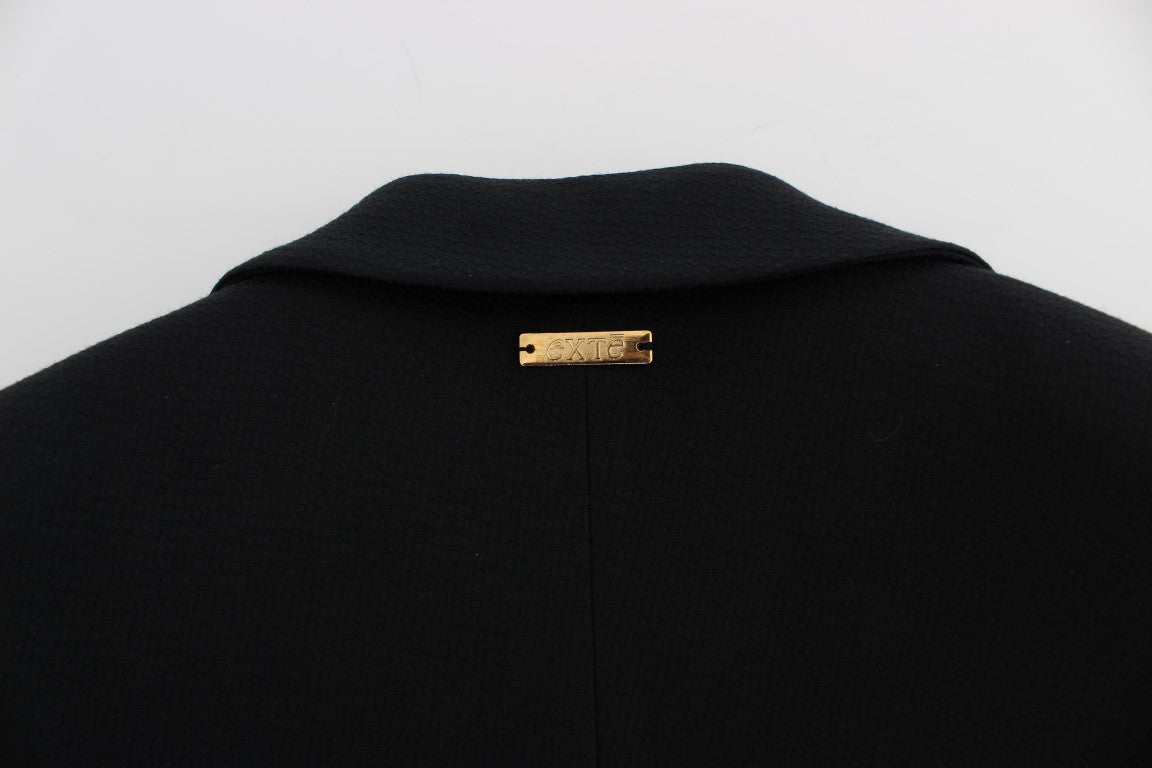 Chic Black Stretch Blazer with Gold Button Detail