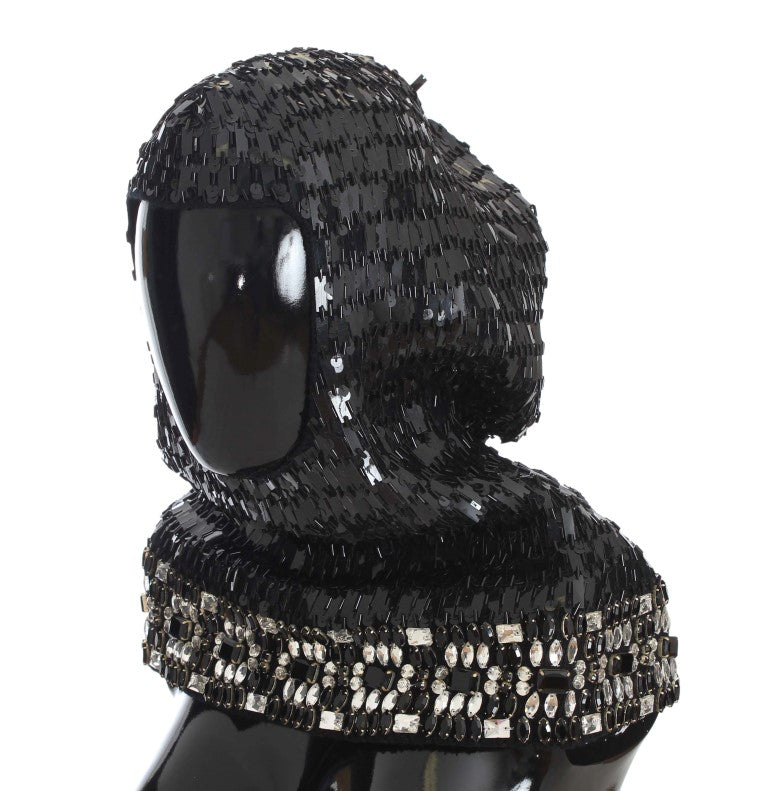 Elegant Black Sequined Crystal Hooded Scarf Wrap