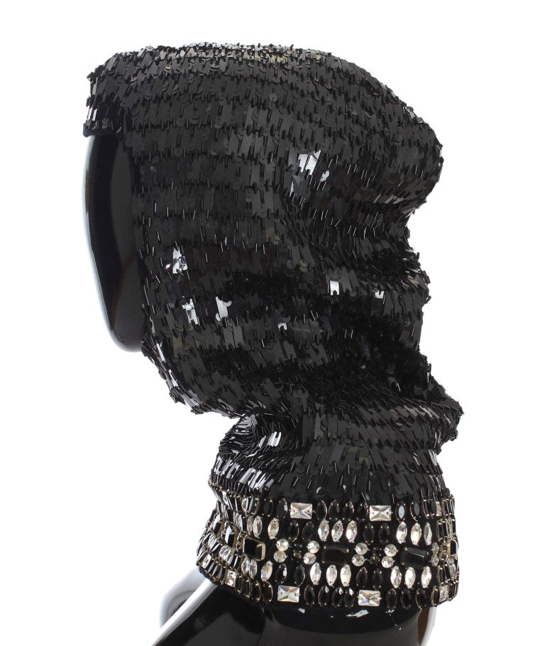 Elegant Black Sequined Crystal Hooded Scarf Wrap