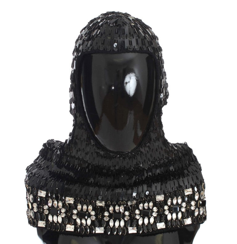 Elegant Black Sequined Crystal Hooded Scarf Wrap